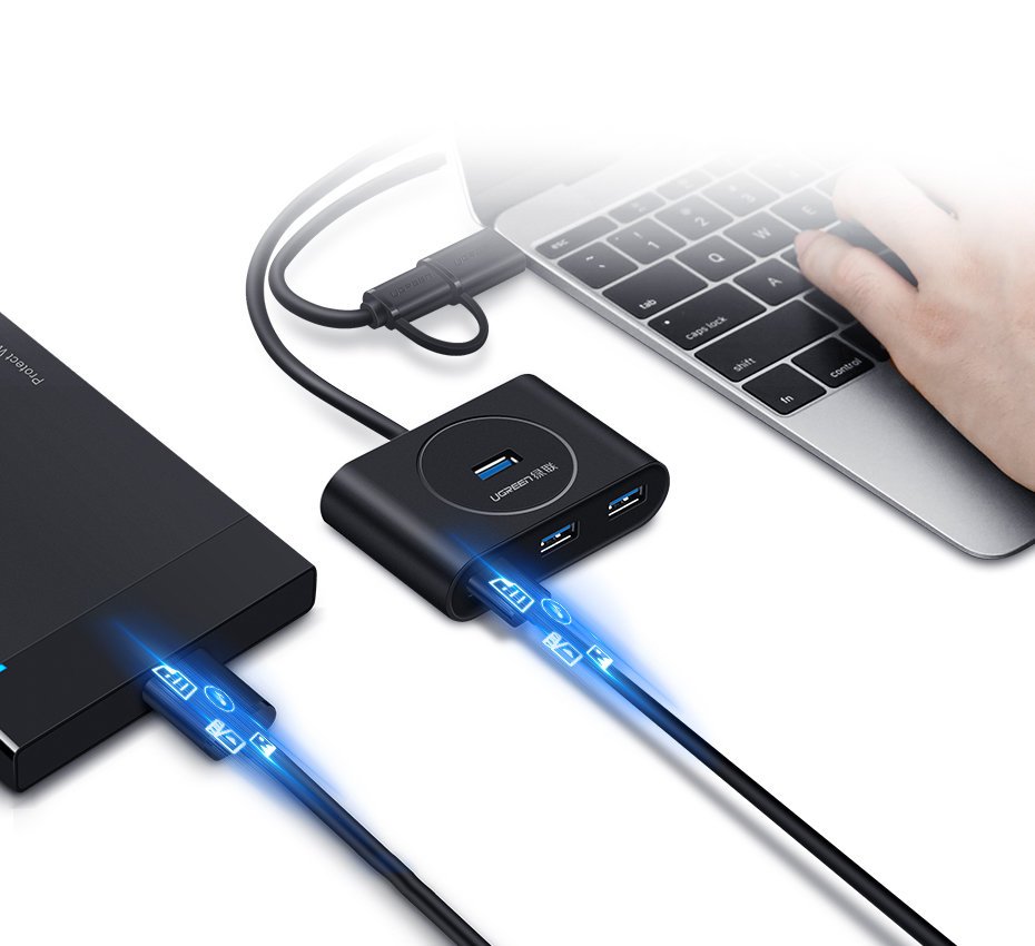USB hub UGREEN CR113, 4 x USB-A 3.0, 1m, Crni