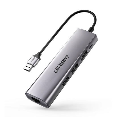 USB Hub UGREEN CM266, 3 x USB-A 3.0 - 1 x RJ45, Sivi