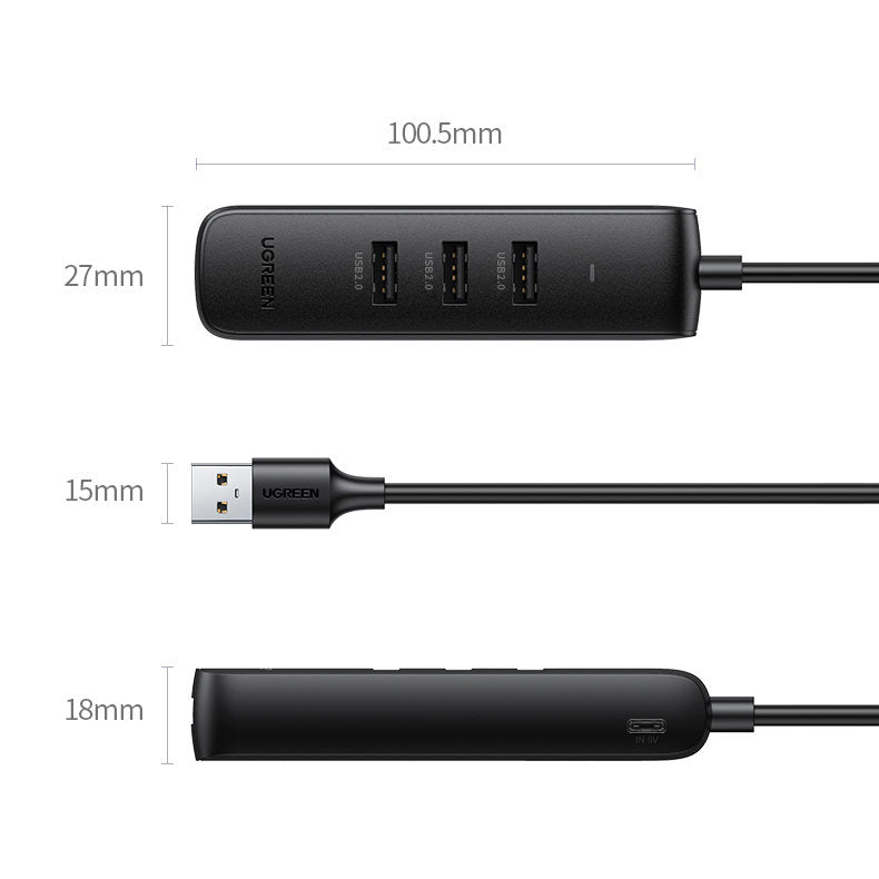 USB hub UGREEN CM416, 4 x USB-A 3.0, 1m, Crni