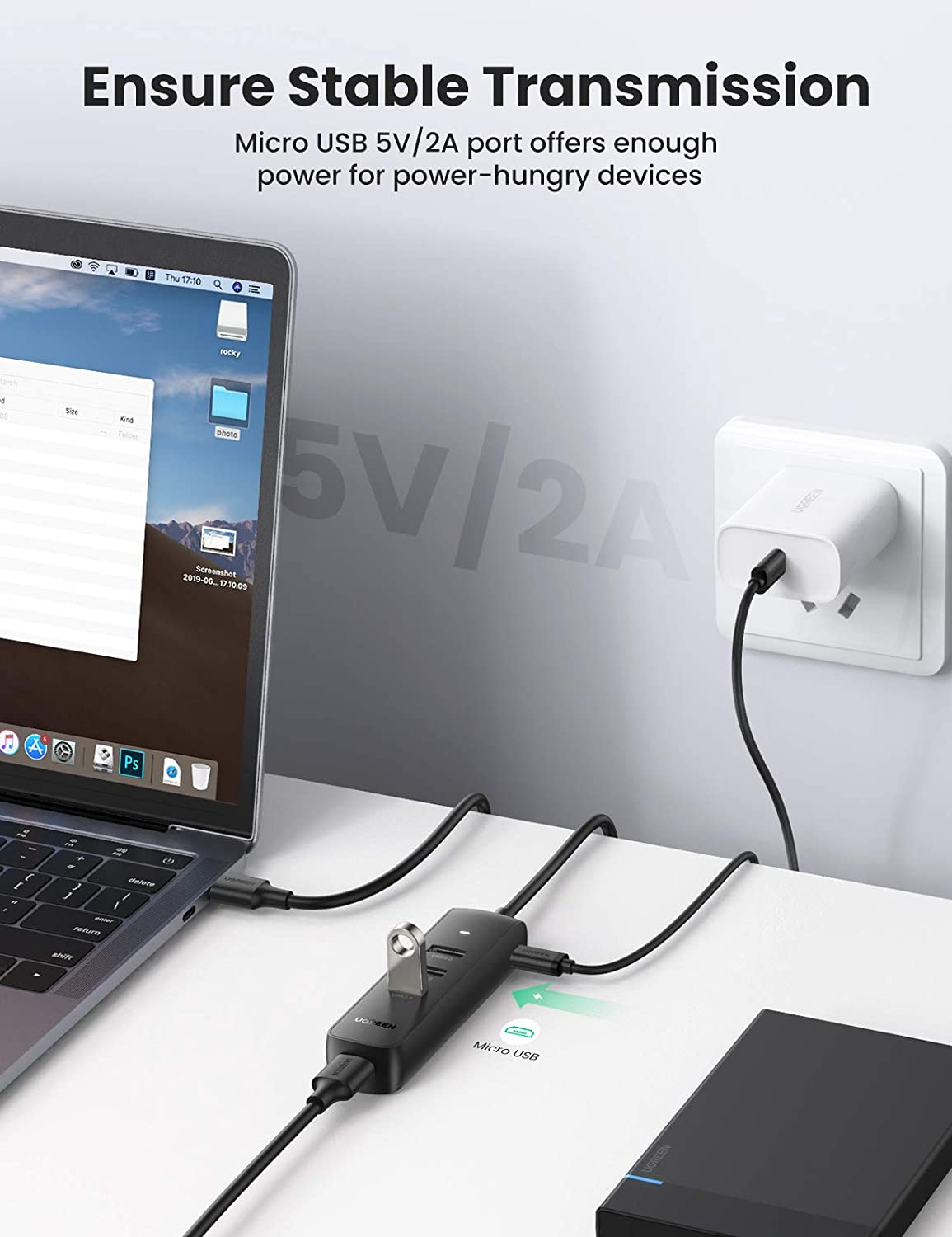 USB hub UGREEN CM416, 4 x USB-A 3.0, 1m, Crni