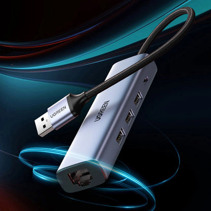 Hub USB UGREEN CM475, 3 x USB-A 3.0 - 1 x USB-C - 1 x RJ45, Gri