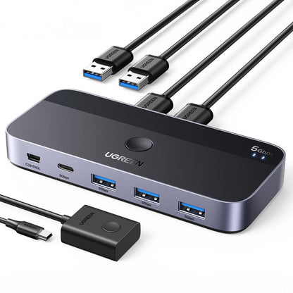 Hub USB UGREEN CM662, 3 x USB-A 3.0 - 1 x USB-C - 1 x miniUSB, Crni