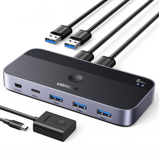 Hub USB UGREEN CM662, 3 x USB-A 3.0 - 1 x USB-C - 1 x miniUSB, Crni