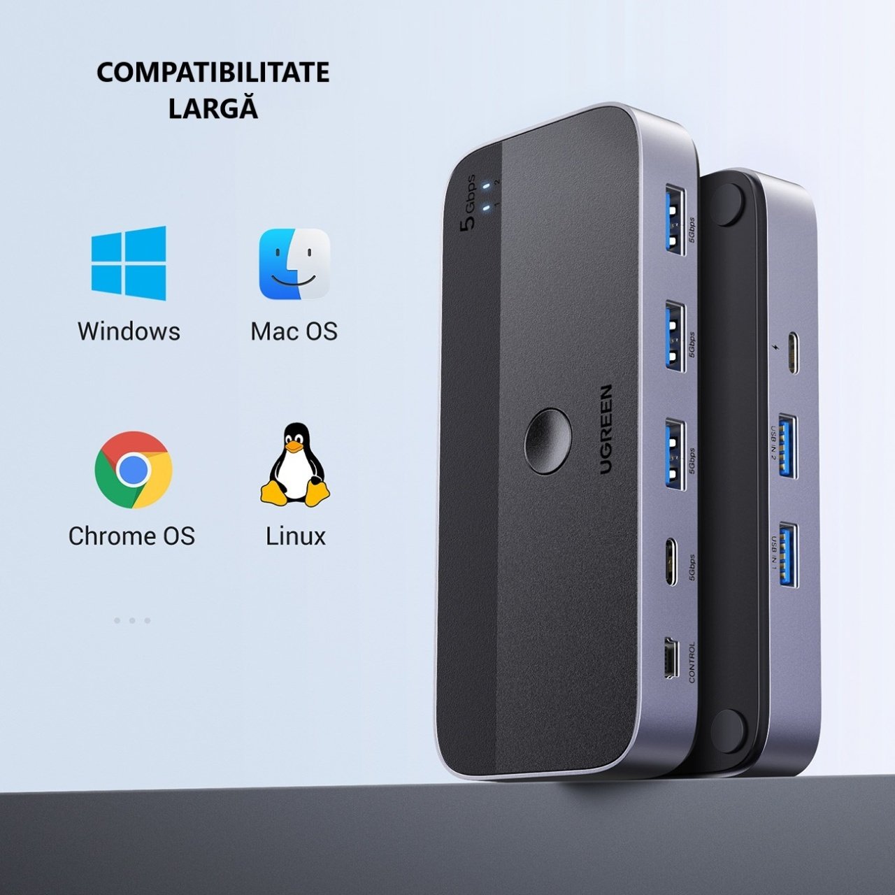 Hub USB UGREEN CM662, 3 x USB-A 3.0 - 1 x USB-C - 1 x miniUSB, Crni