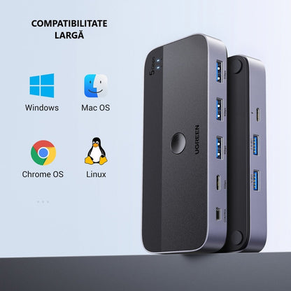 Hub USB UGREEN CM662, 3 x USB-A 3.0 - 1 x USB-C - 1 x miniUSB, Crni