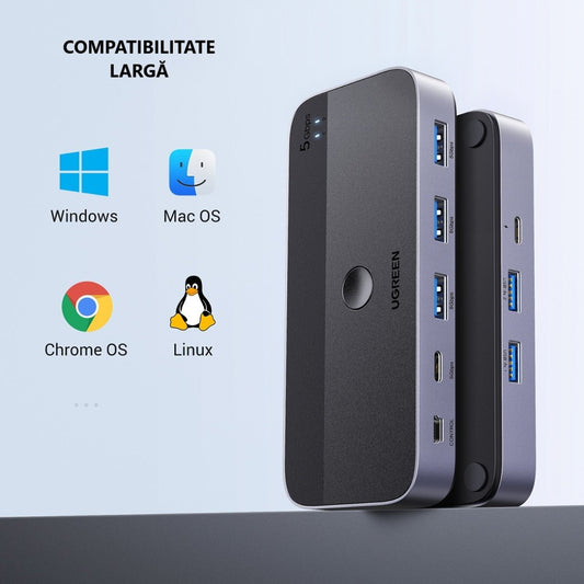 Hub USB UGREEN CM662, 3 x USB-A 3.0 - 1 x USB-C - 1 x miniUSB, Crni