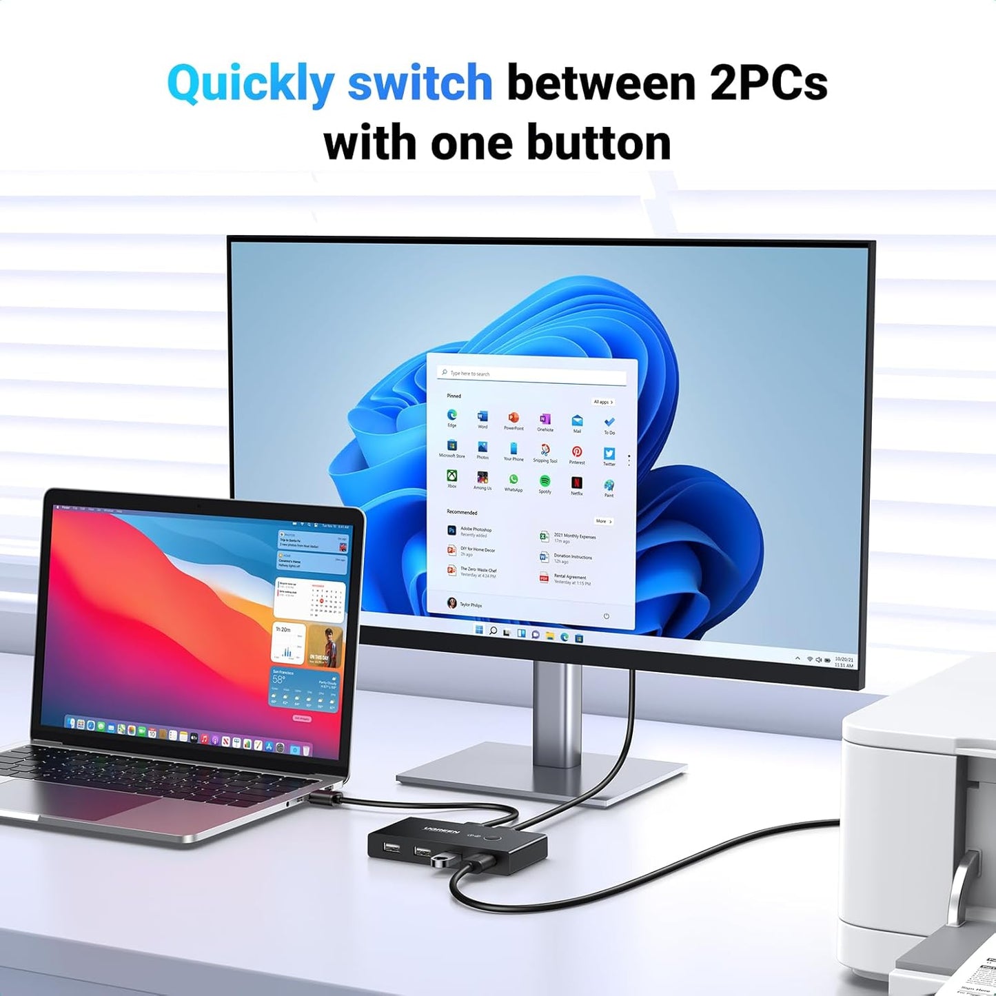 USB hub UGREEN US216 Two Sharing Switch Box, 4 x USB-A, crni