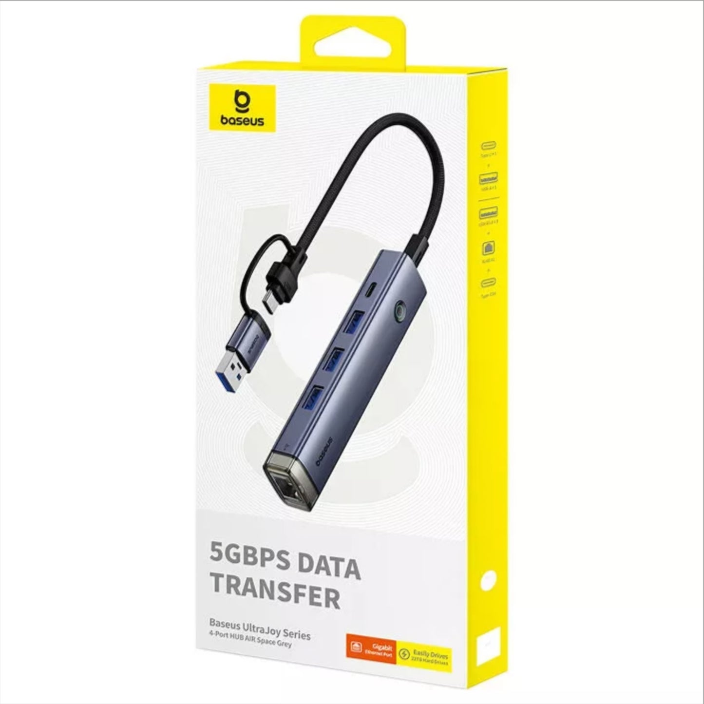 Hub USB / USB-C Baseus UltraJoy, 3 x USB-A 3.0 - 1 x USB-C - 1 x RJ45, Sivi B0005280B811-14
