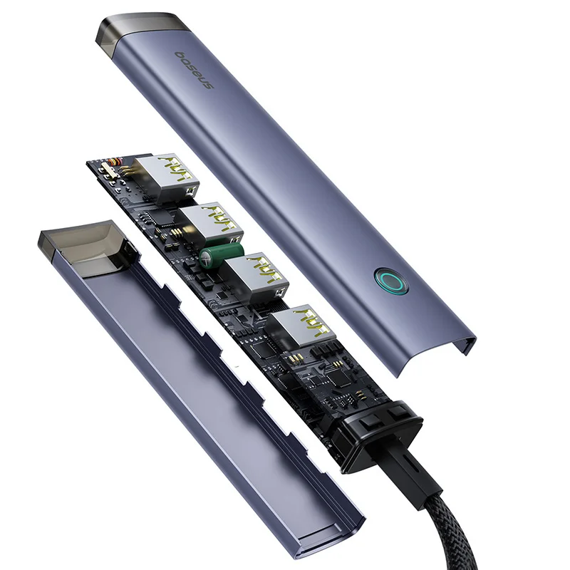 Hub USB / USB-C Baseus UltraJoy, 4 x USB-A 3.2 - 1 x USB-C, Sivi B0005280B811-15