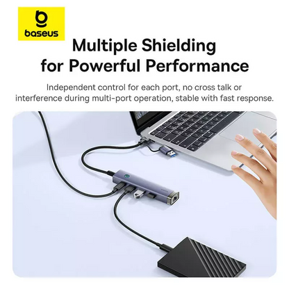 Hub USB / USB-C Baseus UltraJoy, 3 x USB-A 3.0 - 1 x USB-C - 1 x RJ45, Sivi B0005280B811-14