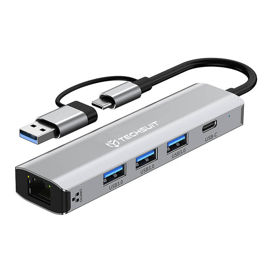 Hub USB / USB-C Techsuit H3 BoostNetLink, 5u1, Sivi