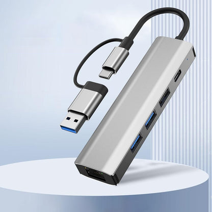 Hub USB / USB-C Techsuit H3 BoostNetLink, 5u1, Sivi