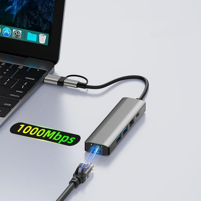 Hub USB / USB-C Techsuit H3 BoostNetLink, 5u1, Sivi