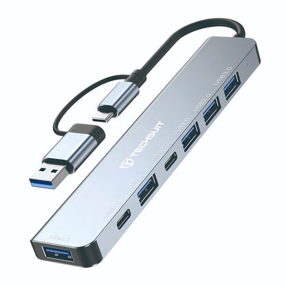 Hub USB / USB-C Techsuit H6 DataBridge, 7u1, Sivi
