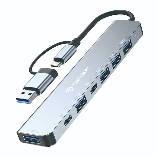 Hub USB / USB-C Techsuit H6 DataBridge, 7u1, Sivi