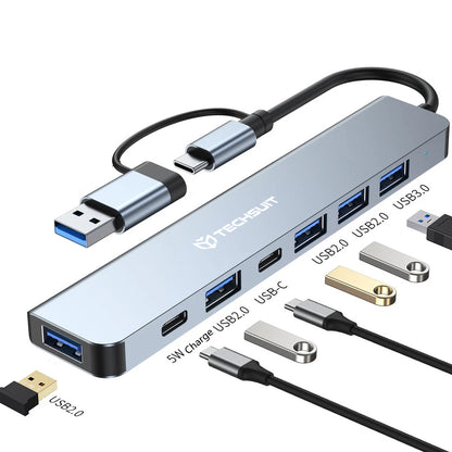 Hub USB / USB-C Techsuit H6 DataBridge, 7u1, Sivi