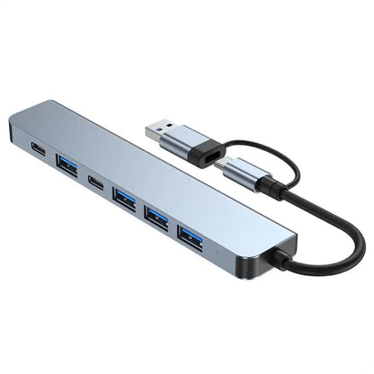 Hub USB / USB-C Techsuit H6 DataBridge, 7u1, Sivi