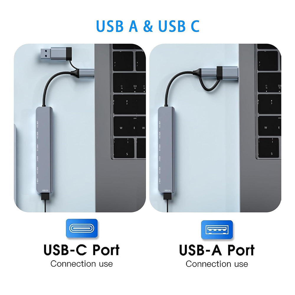 Hub USB / USB-C Techsuit H6 DataBridge, 7u1, Sivi