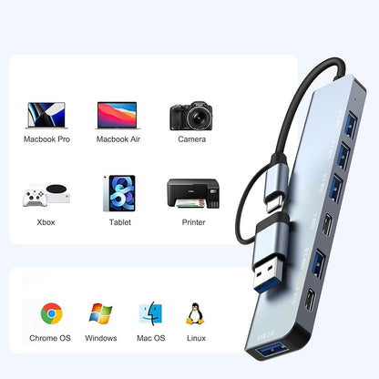 Hub USB / USB-C Techsuit H6 DataBridge, 7u1, Sivi