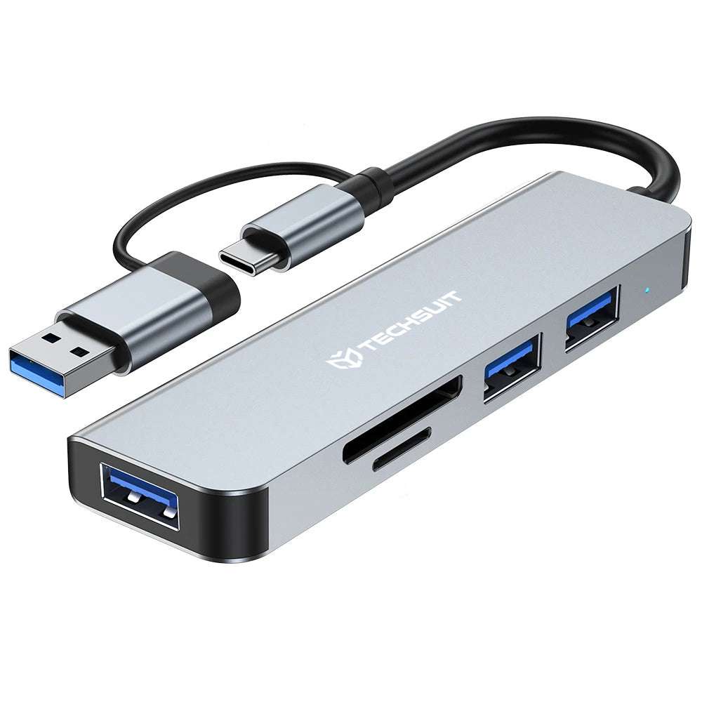 Hub USB / USB-C Techsuit H7 DataBridge, 5u1, Sivi