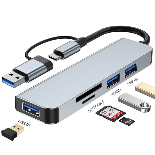Hub USB / USB-C Techsuit H7 DataBridge, 5u1, Sivi