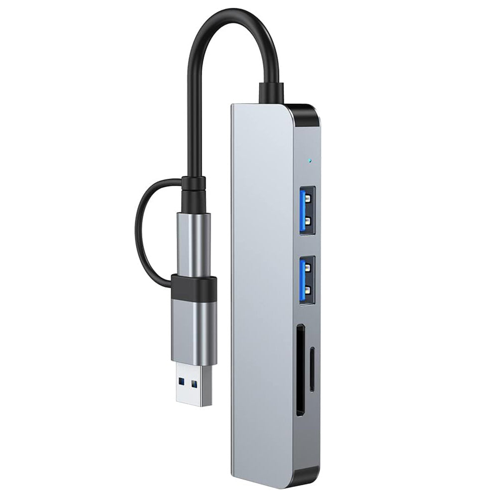 Hub USB / USB-C Techsuit H7 DataBridge, 5u1, Sivi