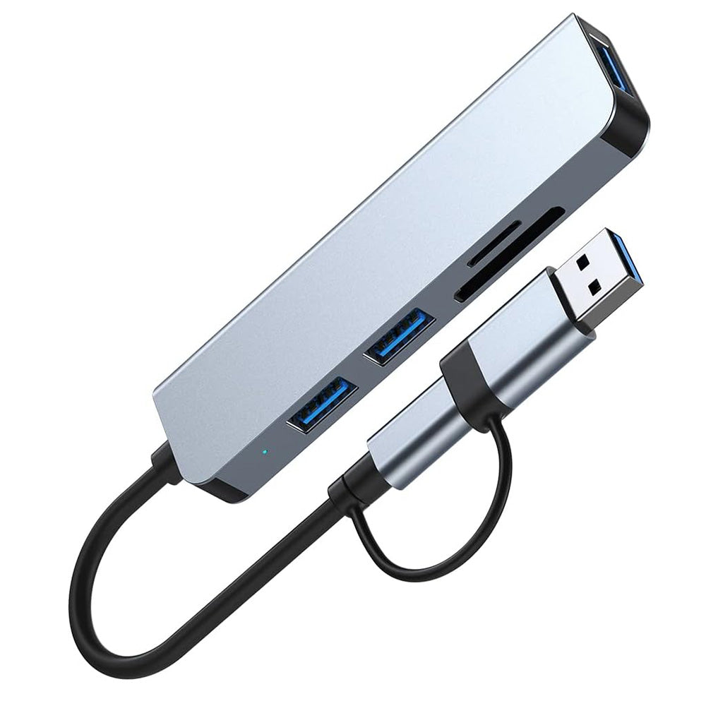 Hub USB / USB-C Techsuit H7 DataBridge, 5u1, Sivi