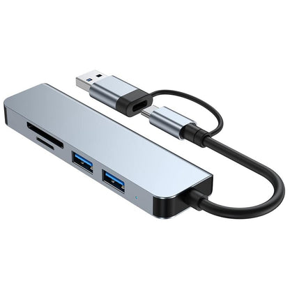Hub USB / USB-C Techsuit H7 DataBridge, 5u1, Sivi