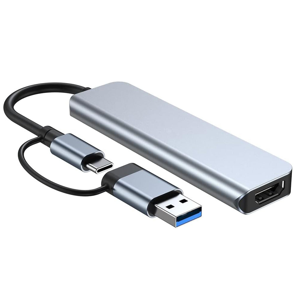 Hub USB / USB-C Techsuit H7 DataBridge, 5u1, Sivi