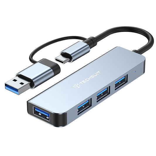 Hub USB / USB-C Techsuit H8 DataBridge, 4u1, Sivi