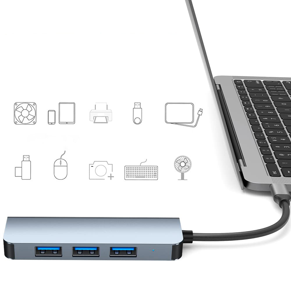 Hub USB / USB-C Techsuit H8 DataBridge, 4u1, Sivi