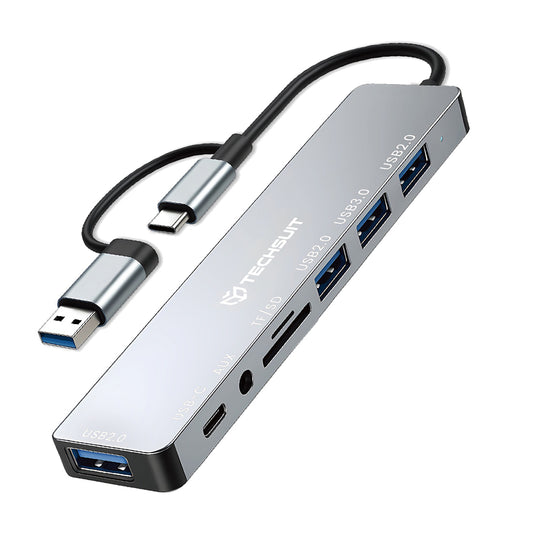 Hub USB / USB-C Techsuit H9 DataBridge, 8u1, Sivi
