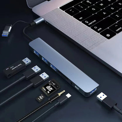 Hub USB / USB-C Techsuit H9 DataBridge, 8u1, Sivi