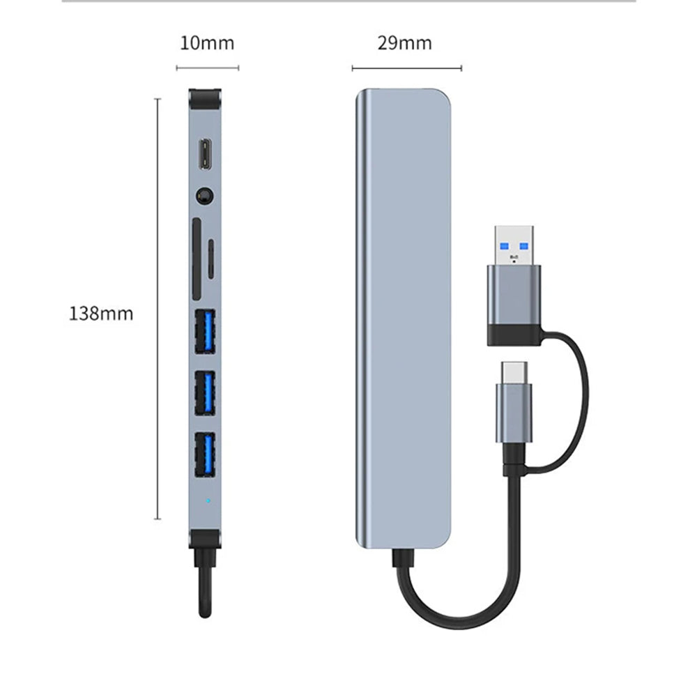 Hub USB / USB-C Techsuit H9 DataBridge, 8u1, Sivi