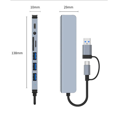 Hub USB / USB-C Techsuit H9 DataBridge, 8u1, Sivi