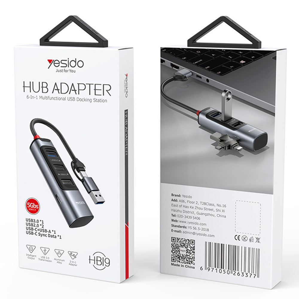 USB / USB-C hub Yesido HB19, 4u1, Sivi