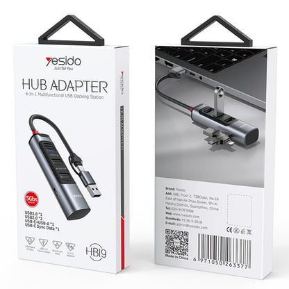 USB / USB-C hub Yesido HB19, 4u1, Sivi