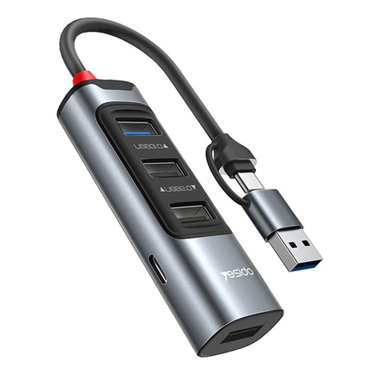 USB / USB-C hub Yesido HB20, 5u1, Sivi