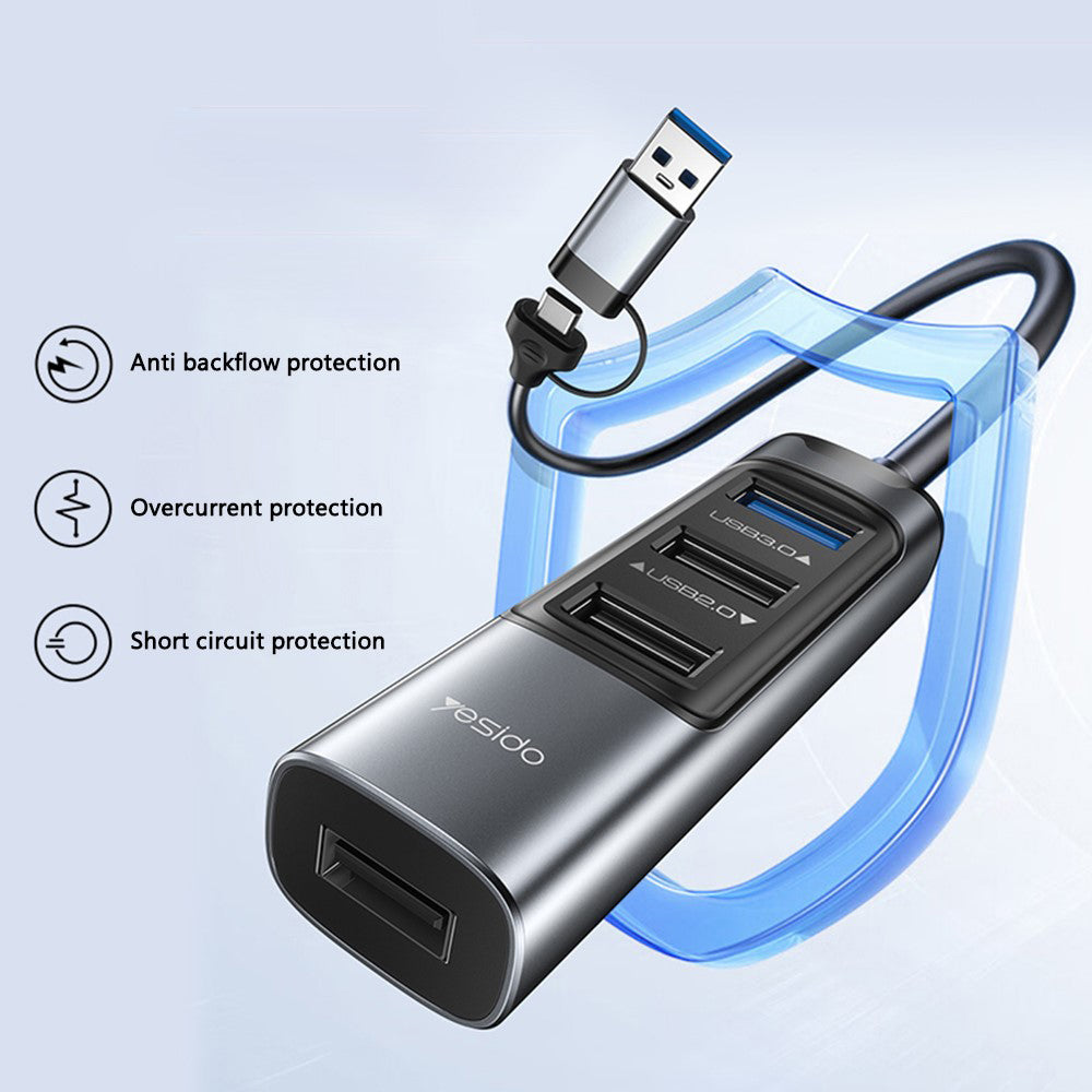USB / USB-C hub Yesido HB20, 5u1, Sivi