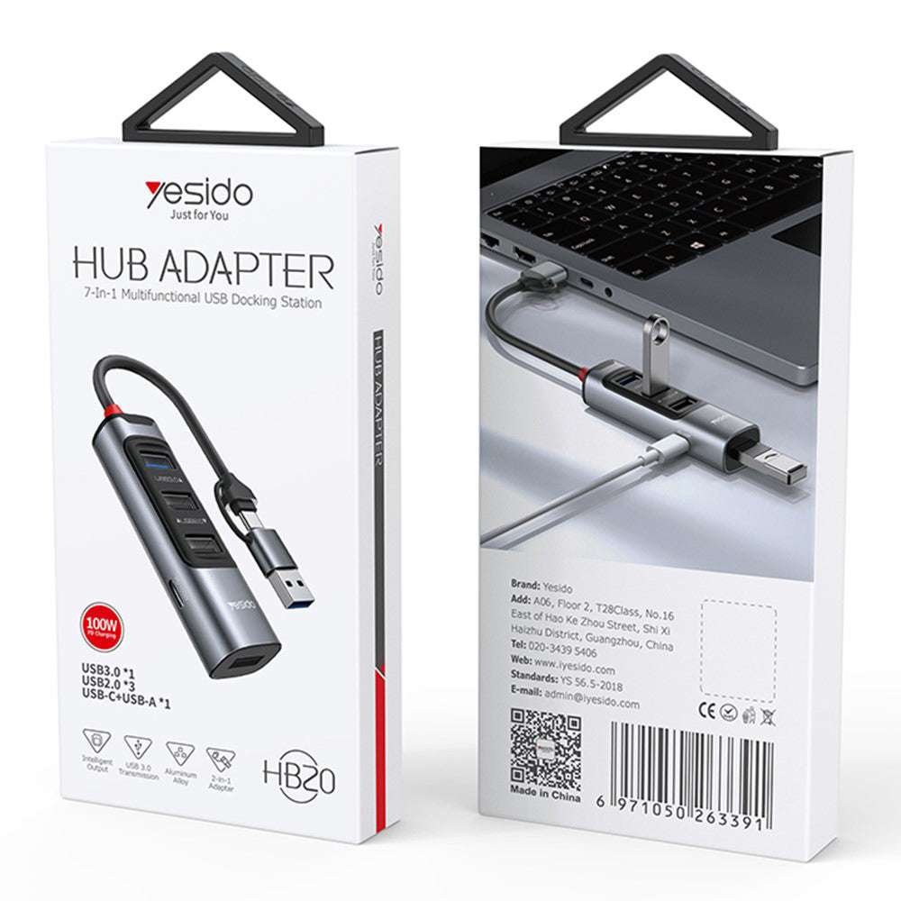 USB / USB-C hub Yesido HB20, 5u1, Sivi