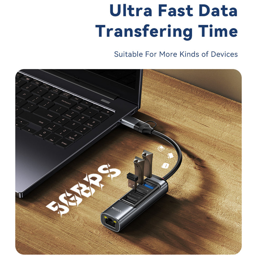 USB / USB-C hub Yesido HB21, 5u1, Sivi
