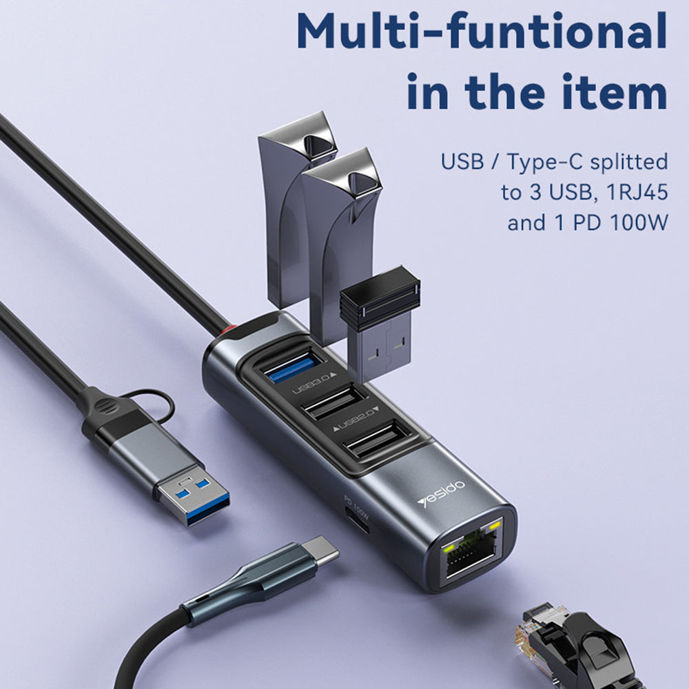 USB / USB-C hub Yesido HB21, 5u1, Sivi