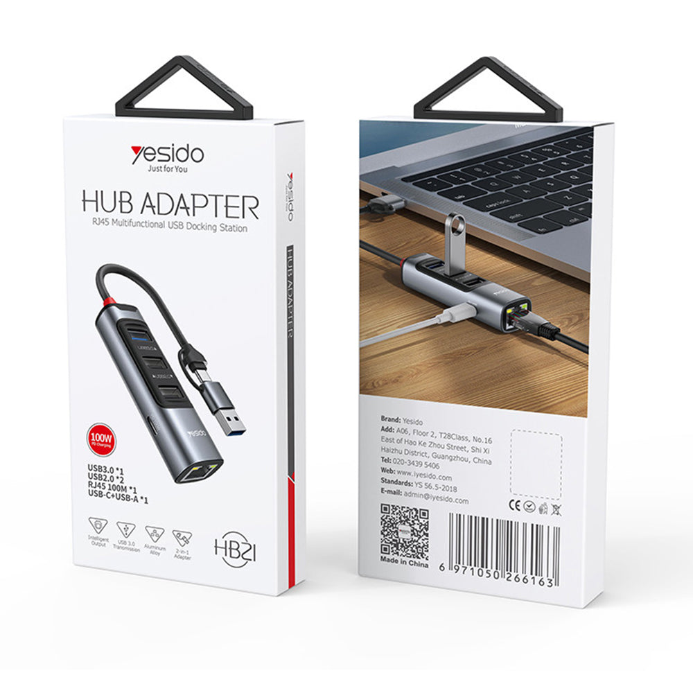 USB / USB-C hub Yesido HB21, 5u1, Sivi