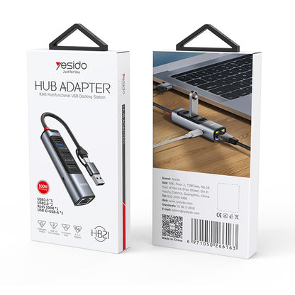 USB / USB-C hub Yesido HB21, 5u1, Sivi