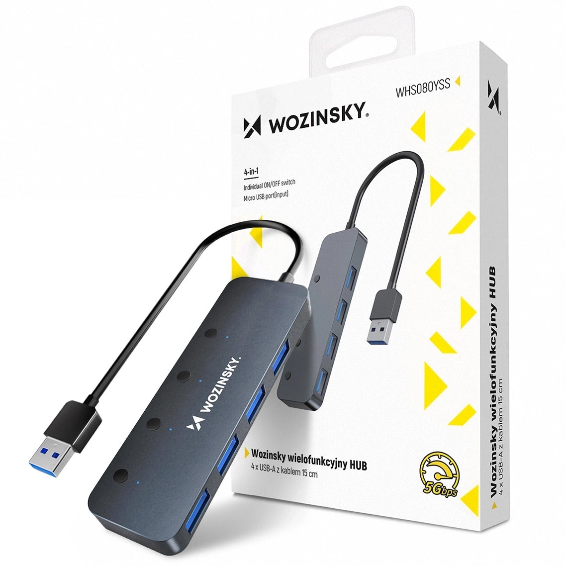 Hub USB WZK WHS080YSS, 4 x USB-A 3.0, Sivi