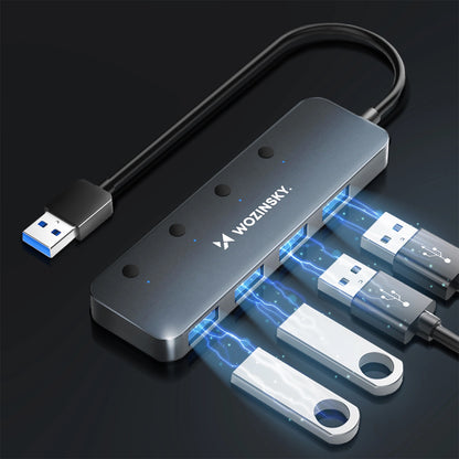 Hub USB WZK WHS080YSS, 4 x USB-A 3.0, Sivi