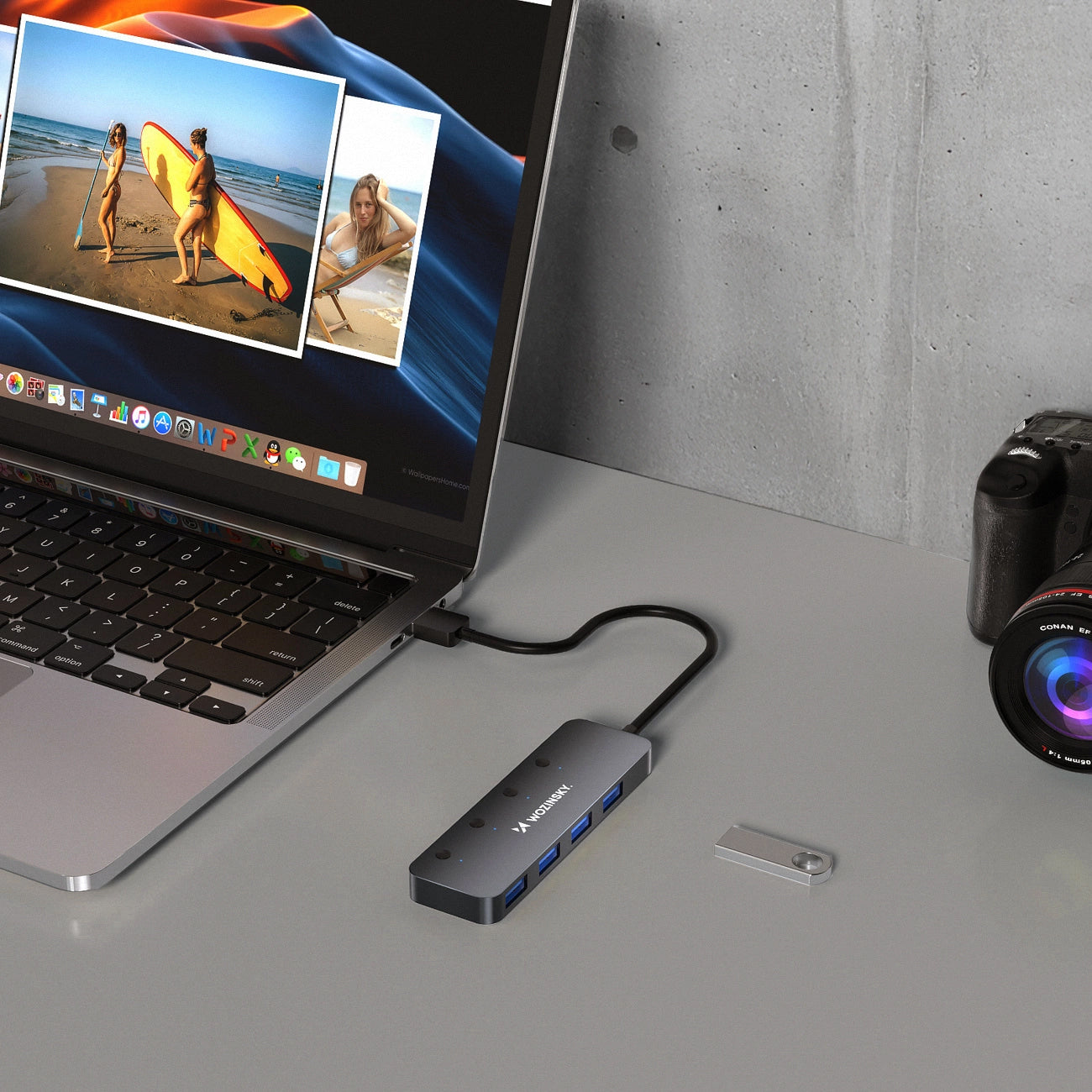 Hub USB WZK WHS080YSS, 4 x USB-A 3.0, Sivi