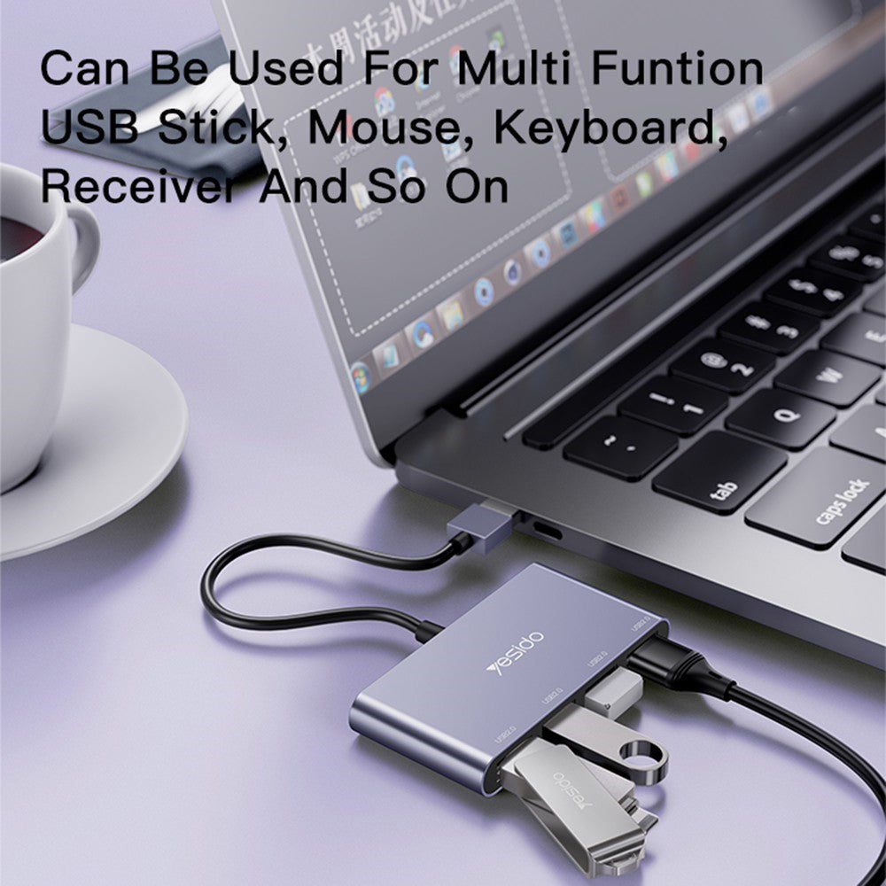 USB hub Yesido HB12, 4u1, Sivi