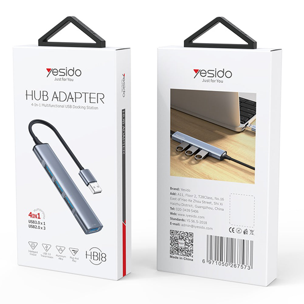 USB Hub Yesido HB18, 4u1, Sivi