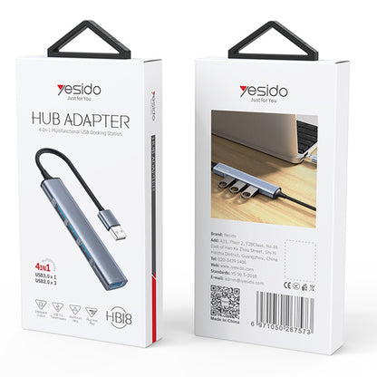 USB Hub Yesido HB18, 4u1, Sivi
